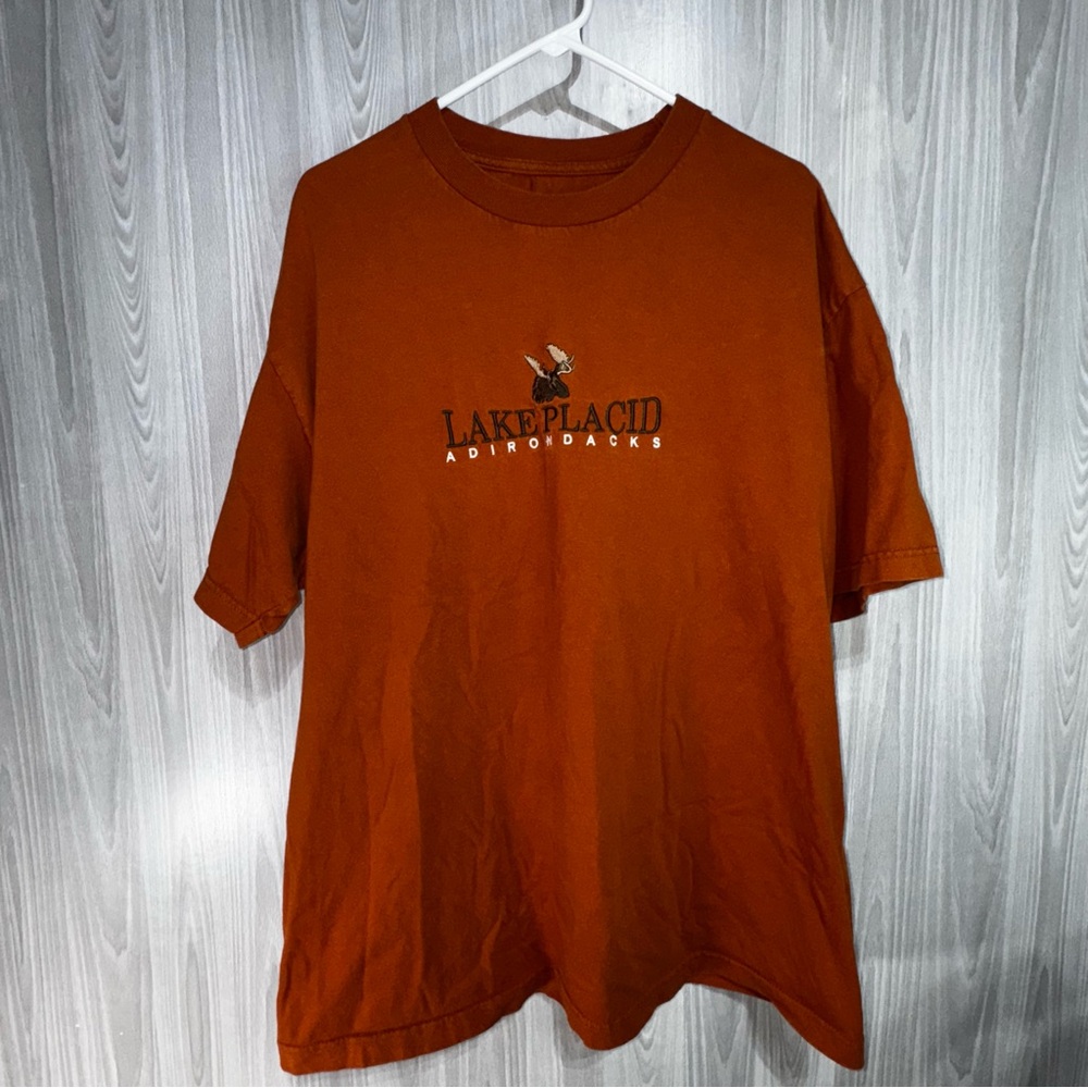 Vintage Lake Placid Adirondacks Embroidered Tshirt Moose Outdoor Granola Cabin‎